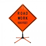 Roll Up Sign & Stand - 48 Inch Reflective Road Work 500 Feet Roll Up Traffic Sign